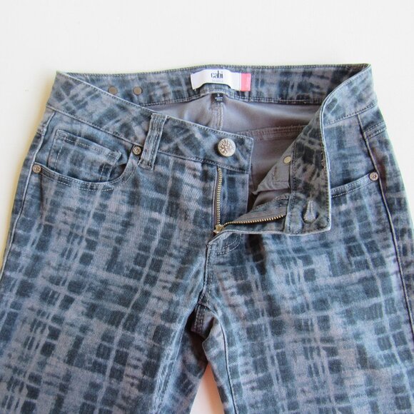 CAbi Women's Curvy Skinny Fit Jeans Mid Rise Stretch Tie Dye Grid Blue/Gray Sz 2 - Picture 5 of 12